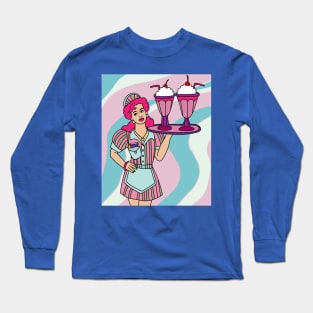 Retro Waiter Bartender With Drinks Long Sleeve T-Shirt